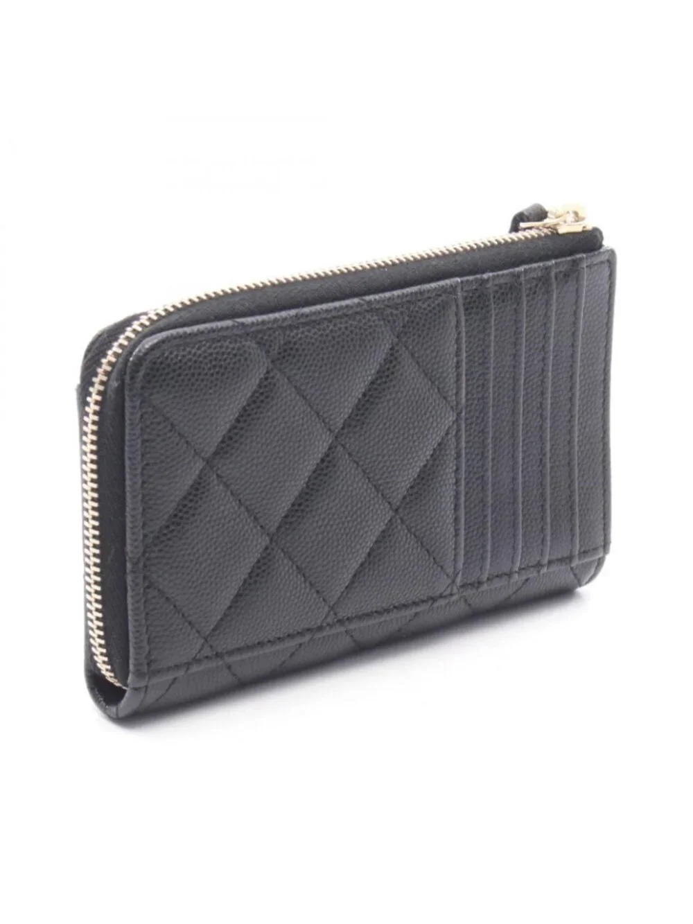 Chanel Coin Case Quilted CC Logo Fragment Black Caviar Leather